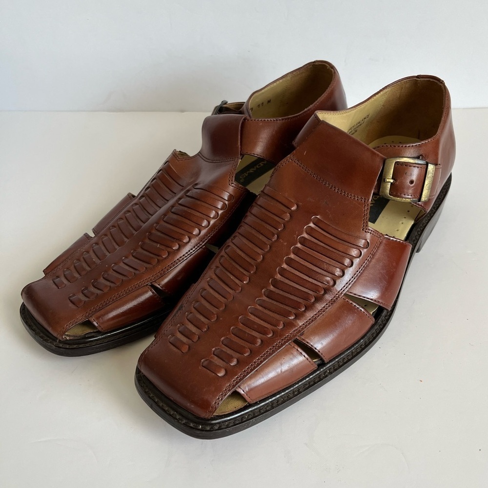 Stacy Adams Brown Leather Buckle Strap Sandals Size 11 M